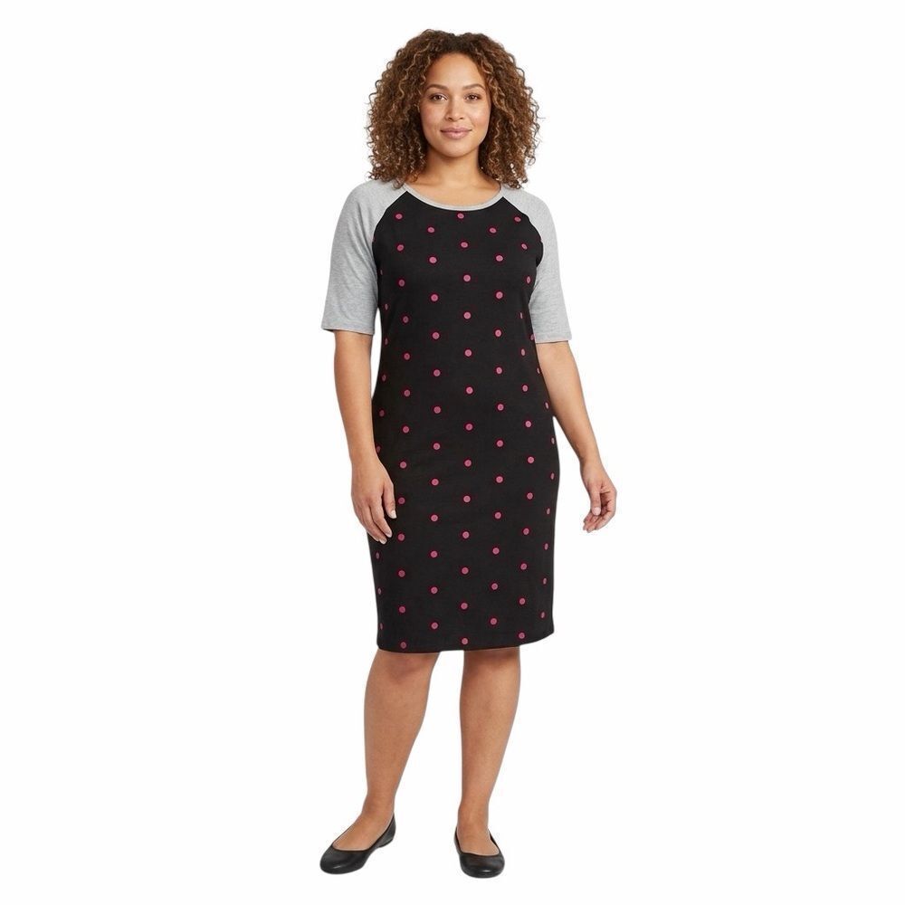 Lularoe Julia Black/Pink Polka Dot Dress Size M
